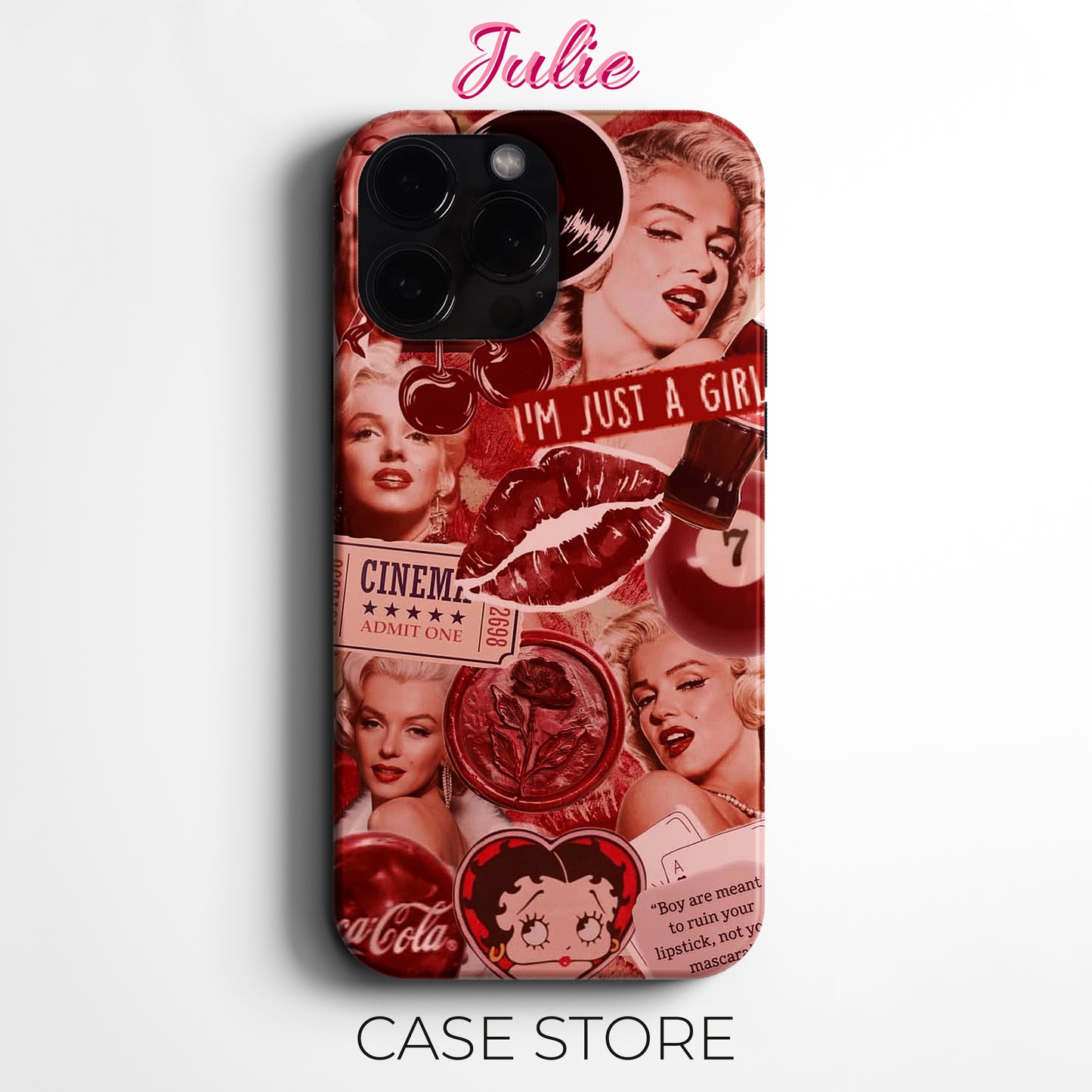 Julie Case "Marilyn Monochrome Red" Tasarım Telefon Kılıfı – Manifesting Serisi