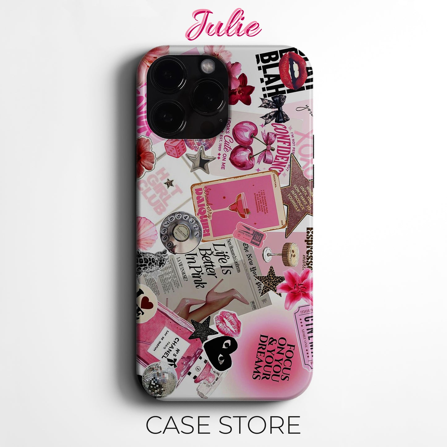 Julie Case "Pink Dream Collage" Tasarım Telefon Kılıfı – Manifesting Serisi