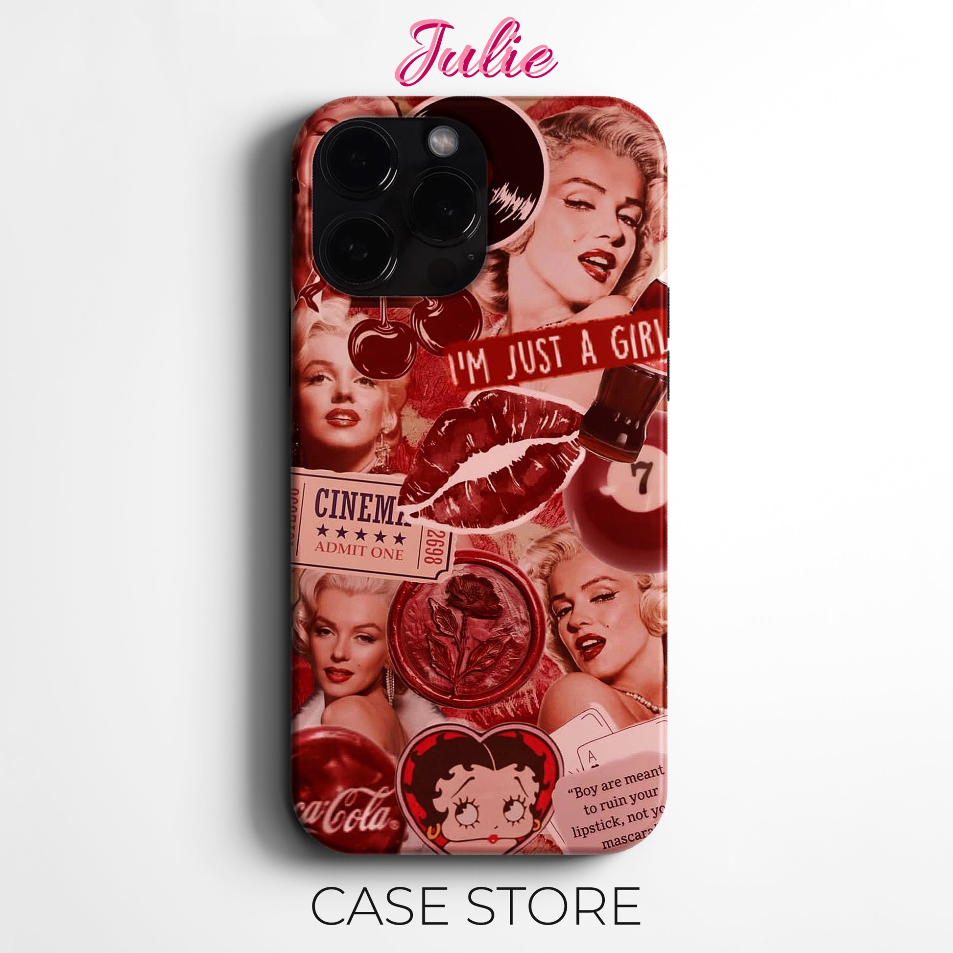 Julie Case "Marilyn Monochrome Red" Tasarım Telefon Kılıfı – Manifesting Serisi