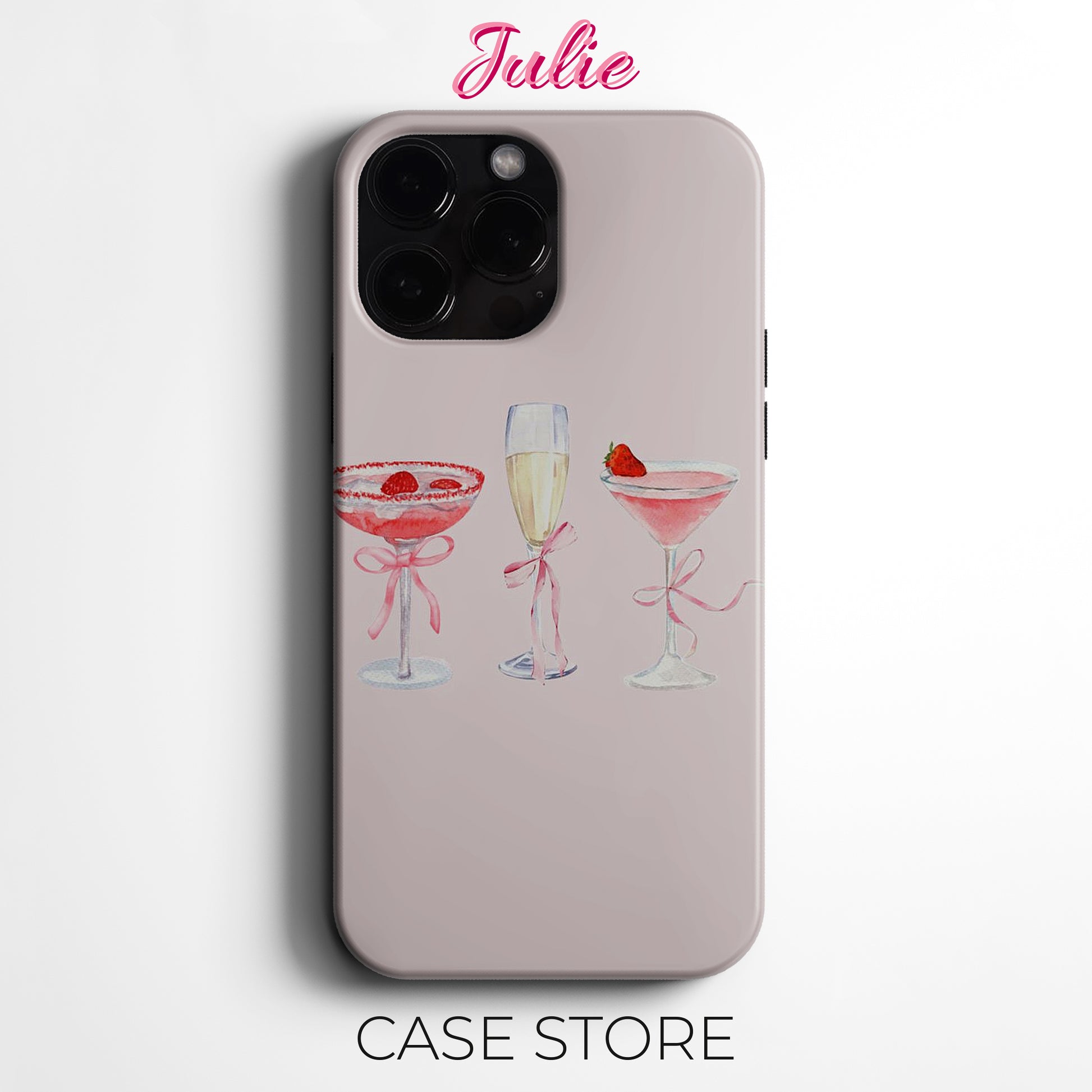 Julie Case "Pink Cocktail Glasses" Tasarım Telefon Kılıfı – Manifesting Koleksiyonu