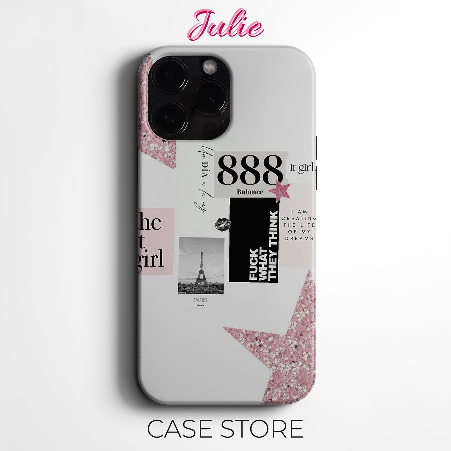 Julie Case "Pink Glitter Dreams" Tasarım Telefon Kılıfı – Ana sayfa Serisi